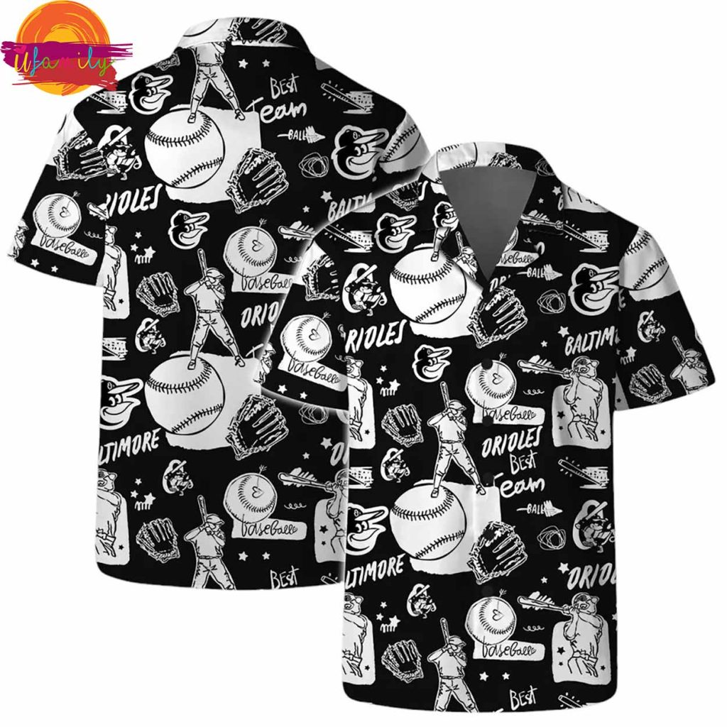 Baltimore Orioles Black White Baseball Vibes Hawaiian Shirt