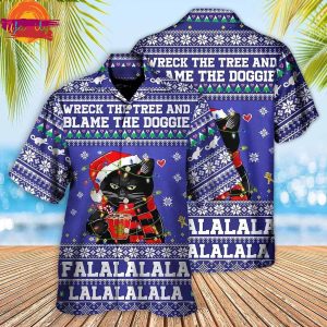 Black Cat Wreck The Tree Christmas Hawaiian Shirt Style