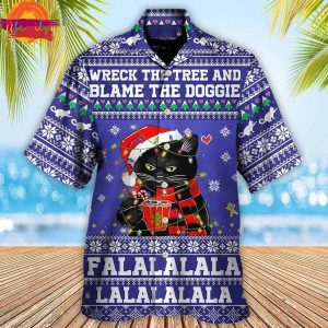 Black Cat Wreck The Tree Christmas Hawaiian Shirt Style