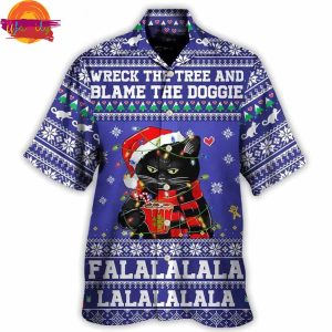 Black Cat Wreck The Tree Christmas Hawaiian Shirt Style 3