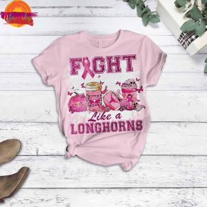 Breast Cancer Awareness Fight Like a Longhorn T Shirt Pajama Set 2