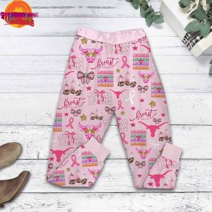 Breast Cancer Awareness Fight Like a Longhorn T Shirt Pajama Set 3