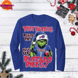 Buffalo Bills Grinch They Hate Us Christmas Long Sleeve Pajama Set 2