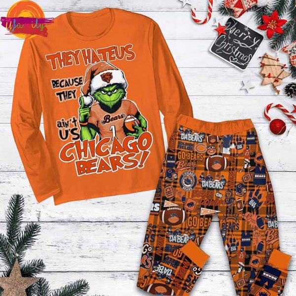 Chicago Bears Grinch They Hate Us Christmas Long Sleeve Pajama Set