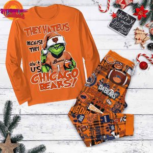 Chicago Bears Grinch They Hate Us Christmas Long Sleeve Pajama Set