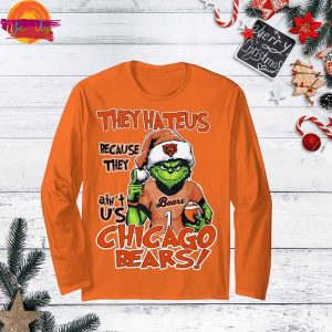 Chicago Bears Grinch They Hate Us Christmas Long Sleeve Pajama Set 3