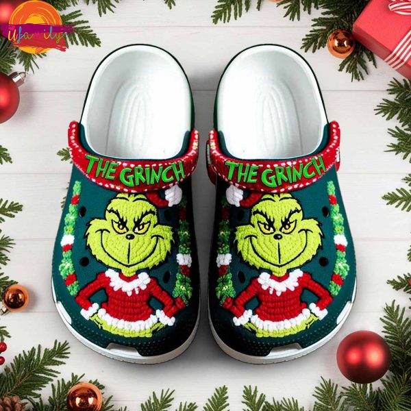 Christmas The Grinch Knit Effect Crocs Shoes