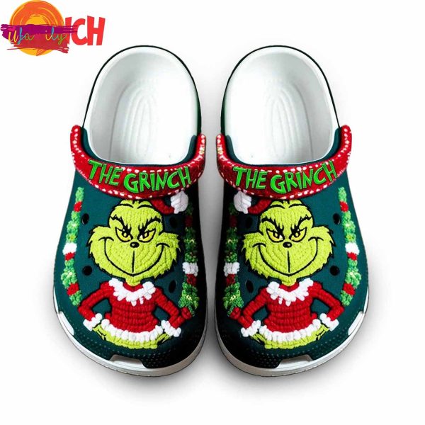 Christmas The Grinch Knit Effect Crocs Shoes