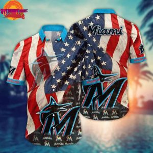 Custom Miami Marlins USA Flag Hawaiian Shirt