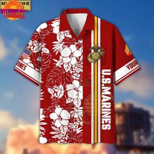 Custom US MARINES Flowers Hawaiian Shirt Style 2