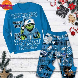 Detroit Lions Grinch They Hate Us Christmas Long Sleeve Pajama Set