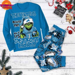 Detroit Lions Grinch They Hate Us Christmas Long Sleeve Pajama Set