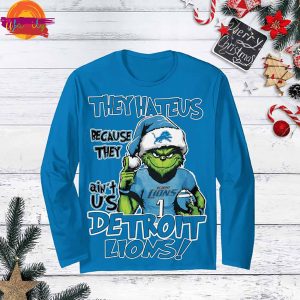 Detroit Lions Grinch They Hate Us Christmas Long Sleeve Pajama Set 3