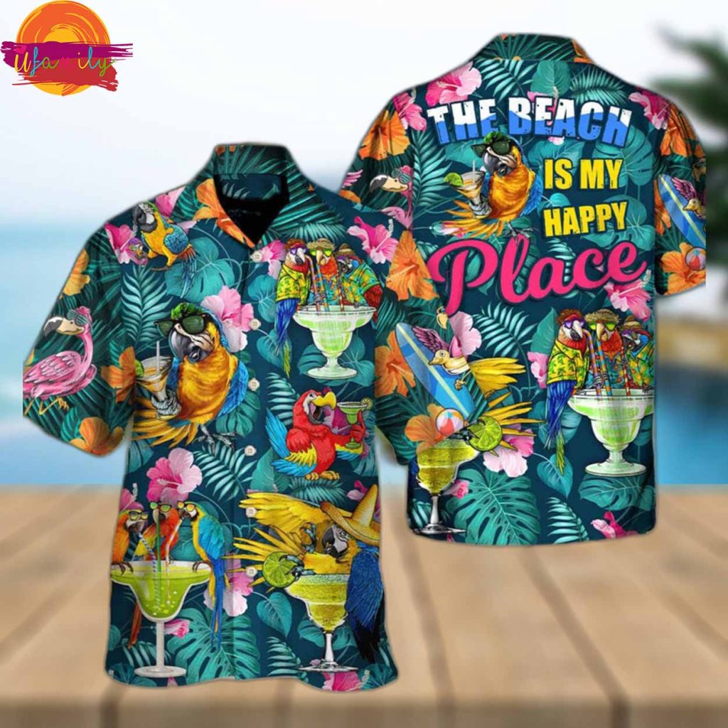 Funny Parrot Drinking Cocktails Hawaiian Shirt Style