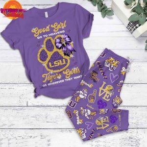 Good Girls Go To Heaven LSU Tigers Girls T Shirt Pajama Set 1