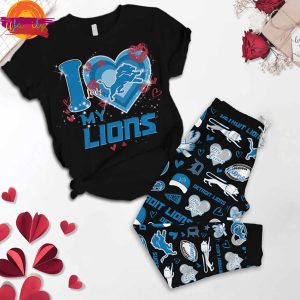 I Love Detroit Lions T Shirt Pajama Set