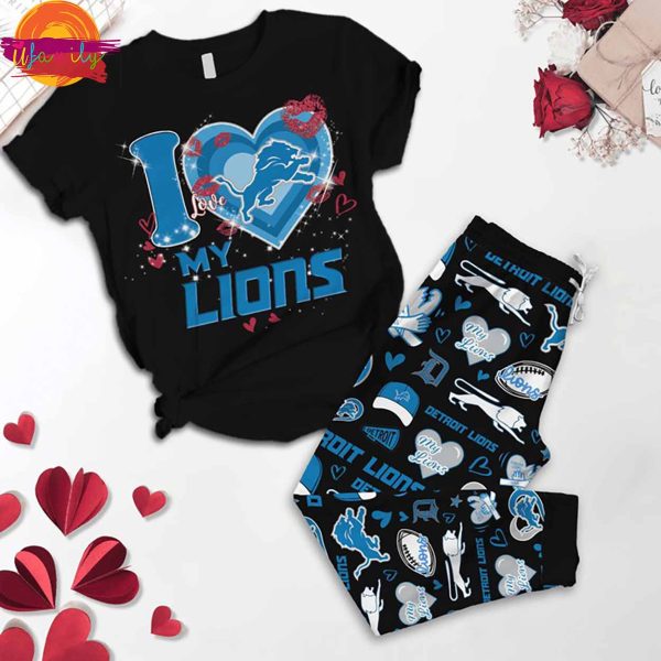 I Love Detroit Lions T Shirt Pajama Set