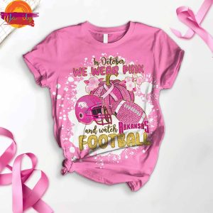 In October We Wear Pink And Watch Football Arkansas Razorbacks T Shirt Pajama Set 2