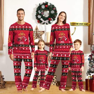 Iowa State Cyclones NCAA Team Christmas Custom Long Sleeve Pajamas Set 1