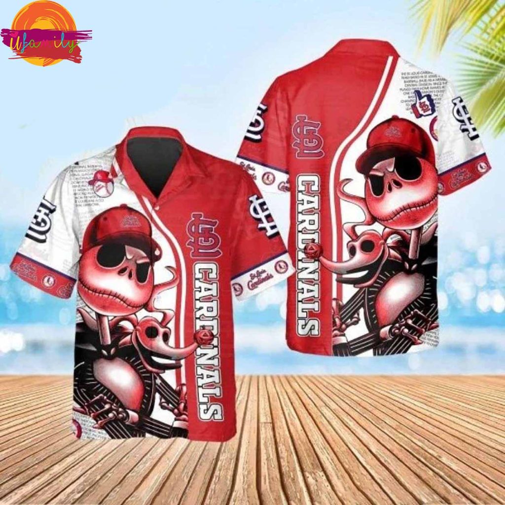 MLB St. Louis Cardinals Aloha Hawaiian Shirt Featuring Jack Skellington Design