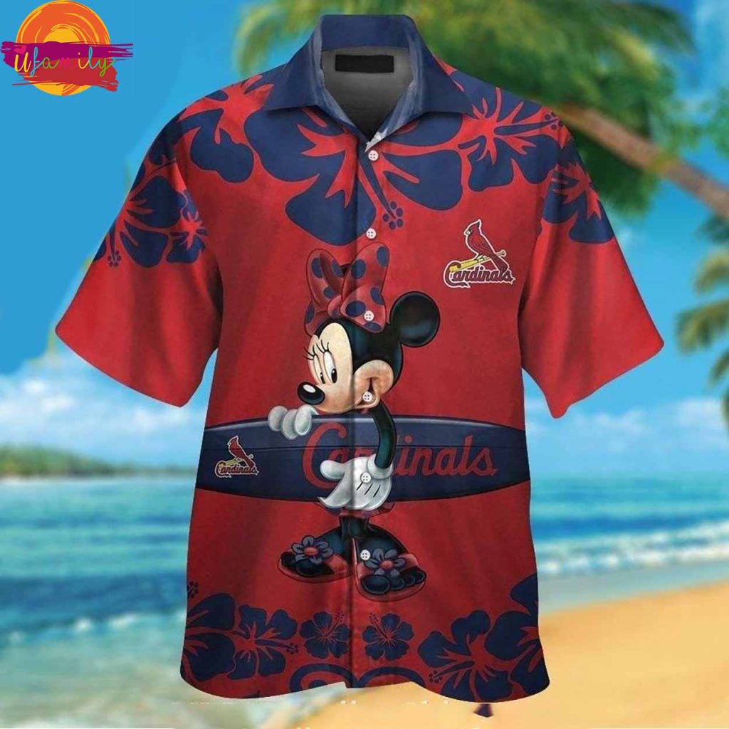 MLB St. Louis Cardinals Aloha Hawaiian Shirt Featuring Minnie Mouse And Surfboard