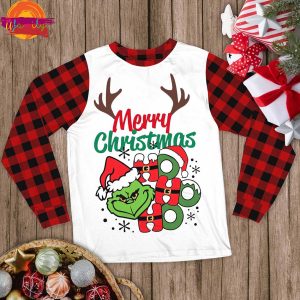 Merry Christmas Grinch Ho Ho Ho 2024 Long Sleeve Pajama Set 3