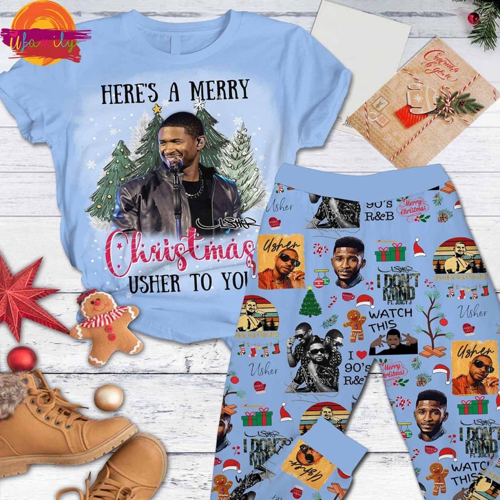 Merry Christmas Usher T Shirt Pajama Set