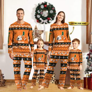 Miami Hurricanes NCAA Team Christmas Custom Long Sleeve Pajamas Set 1