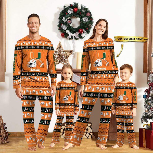 Miami Hurricanes NCAA Team Christmas Custom Long Sleeve Pajamas Set