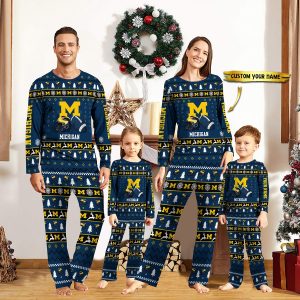 Michigan Wolverines NFL Team Christmas Custom Long Sleeve Pajamas Set 1