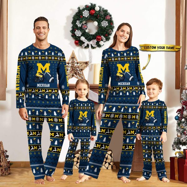 Michigan Wolverines NFL Team Christmas Custom Long Sleeve Pajamas Set