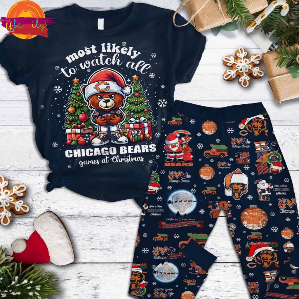 Most Likely to Watch All Chicago Bears Game At Christmas T Shirt Pajama Set