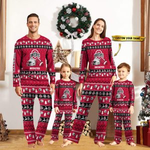 Ohio State Buckeyes NCAA Team Christmas Custom Long Sleeve Pajamas Set 1