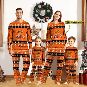 Oklahoma State Cowboys NCAA Team Christmas Custom Long Sleeve Pajamas Set 1