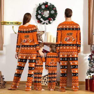 Oklahoma State Cowboys NCAA Team Christmas Custom Long Sleeve Pajamas Set 2