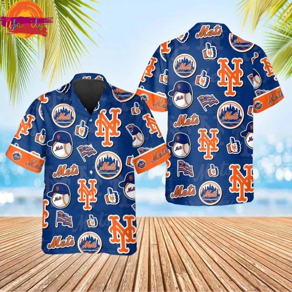 Pattern Logo New York Mets Hawaiian Shirt Style