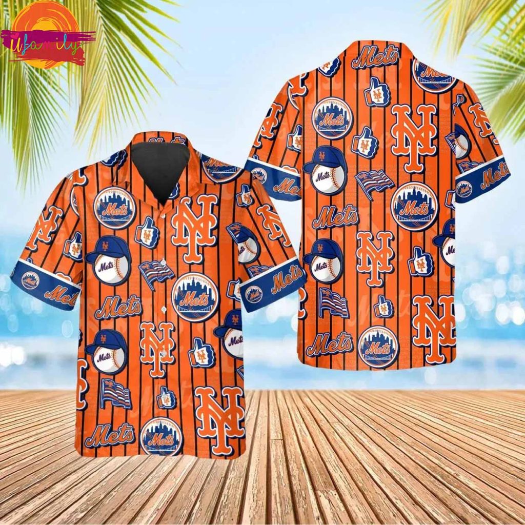 Pattern Logo New York Mets Orange Hawaiian Shirt Style