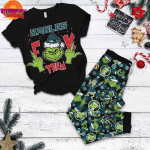 Philadelphia Eagles Grinch Christmas T Shirt Pajama Set 1