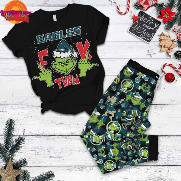 Philadelphia Eagles Grinch Christmas T Shirt Pajama Set