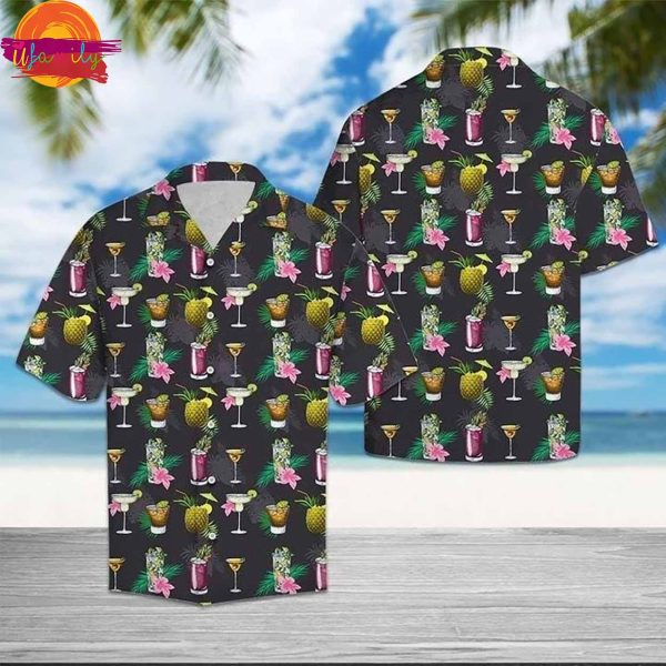 Save Water Drink Margarita And Cocktail Black Summer Aloha Hawaiian Shirt Style