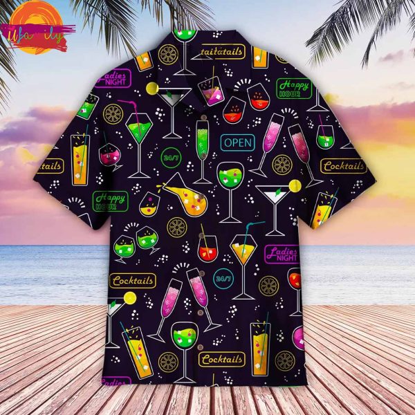 Vibrant Neon Cocktails Party Hawaiian Shirt Style