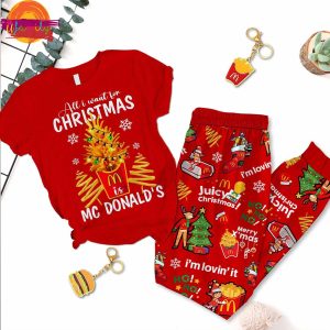 All I Want For Christmas MCdonalds Red T Shirt Pajama Set