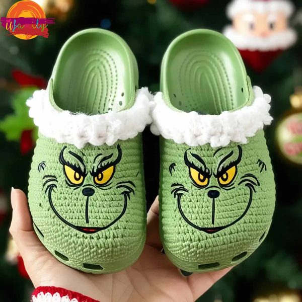 Christmas The Grinch Knit Effect Green Crocs Shoes