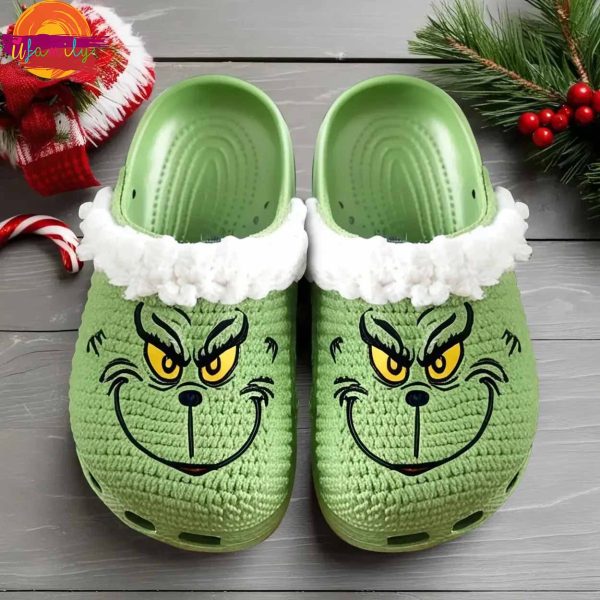 Christmas The Grinch Knit Effect Green Crocs Shoes