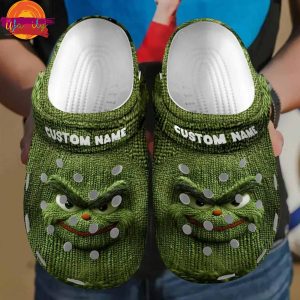 Custom Grinch Knit Effect Green Crocs Shoes 1