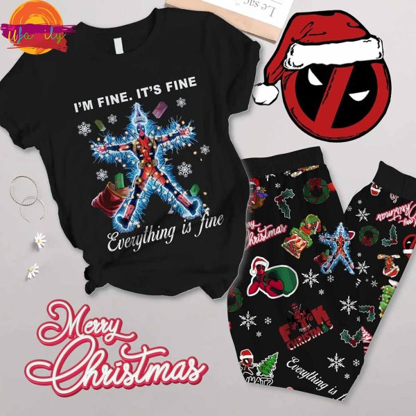 Deadpool It’s Fine I’m Fine Everything is Fine Christmas T Shirt Pajama Set