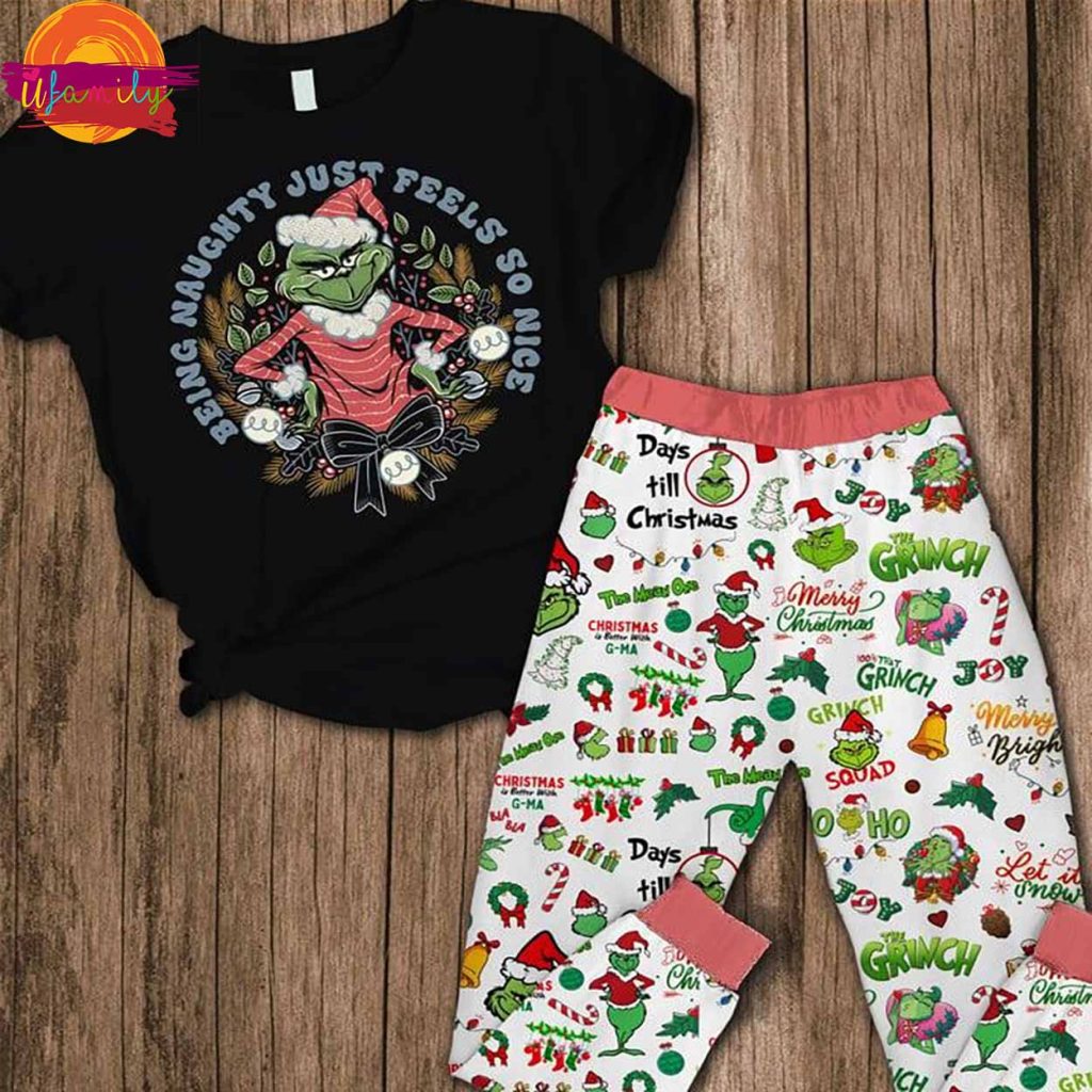 Grinch Being Naughty Just Feels So Nice Christmas Pajama Sets Fleece​