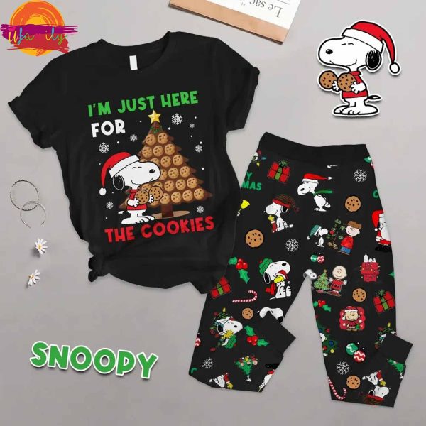 Im Just Here For The Cookies Snoopy Christmas T Shirt Pajama Set