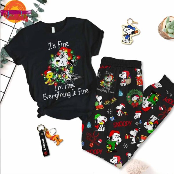 It’s Fine I’m Fine Everything Is Fine Snoopy Christmas T Shirt Pajama Set