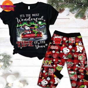 It Is The Most Wonderful The Grinch And Snoopy Time Of Year Pajama Shirt